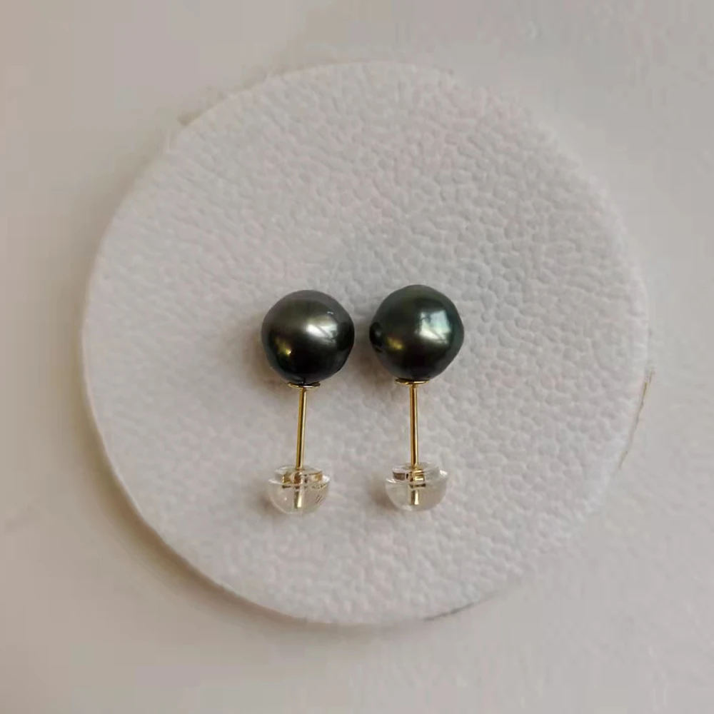 

100% real AU750 18k gold nature tahitian pearl earring-A nature tahiti Pearl,8-10 mm sea salt pearl have few flaw