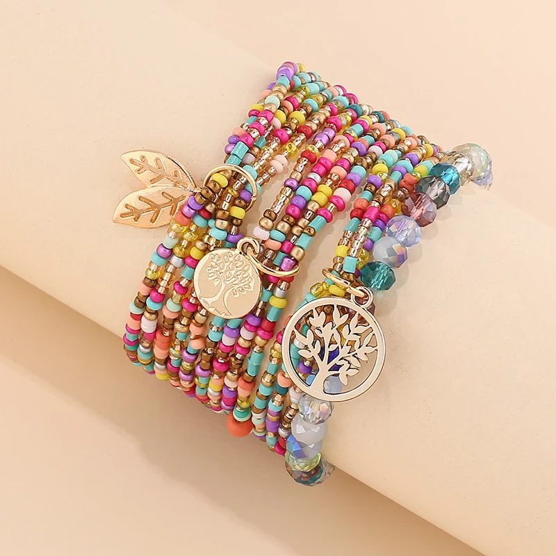 Life Tree Bracelets Women Bohemian Jewelry Multilayer Charm Beads Bracelet Set Ethnic Wrap Bracelets Pulseras Mujer Femme Gift
