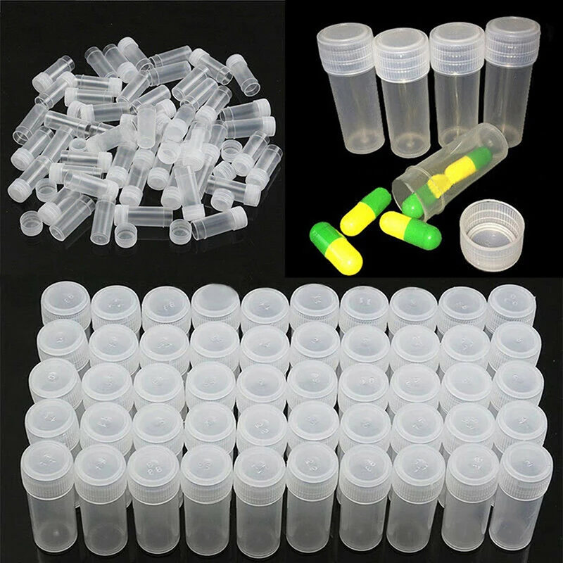 20Pcs 5ml Plastic Bottle Sample Jar 5g Small Barrel Vials Medicine Pill Liquid Powder Capsule Storage Container Packing Bottles