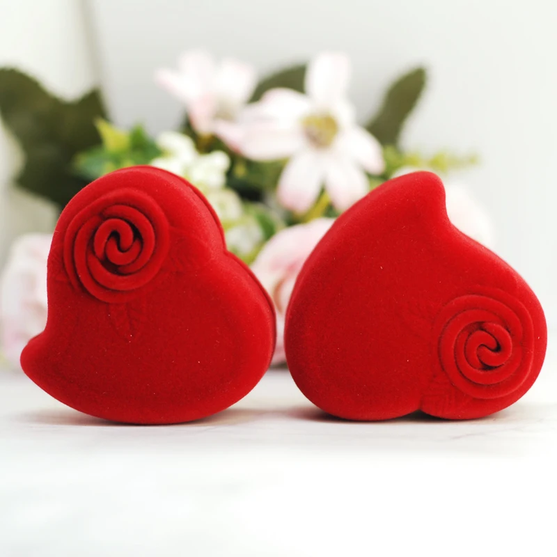 1PC Top Grade Double Velvet Boxes Rose Red Heart Jewelry Case Weddings Party Gifts Earrings Rings Packaging Accessories Box