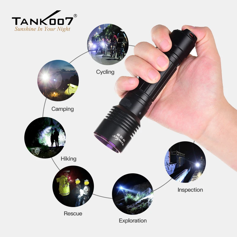 TANK007 Dual LED Lighting NDT UV Detection Flashlight Torch White Light 365nm Blacklight Lamp 18650 Battery USB Rechargeable