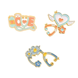 Stethoscope Enamel Pin Angel Love Heart Floral Pill Brooches for Nurse Doctor Health Care Badges Medical Jewelry Gifts