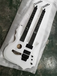 Pre-customized double neck head 6+6 strings white guitar,semi hollow body,tremolo bridge,ebony fingerboard,EQ