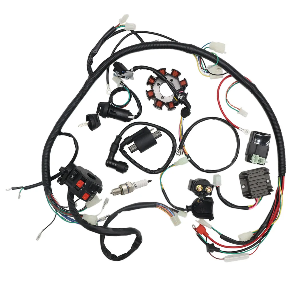 Penuh Listrik Wiring Harness Tenun CDI Coil untuk CG125 150 250CC ATV Quad Go Kart Kereta