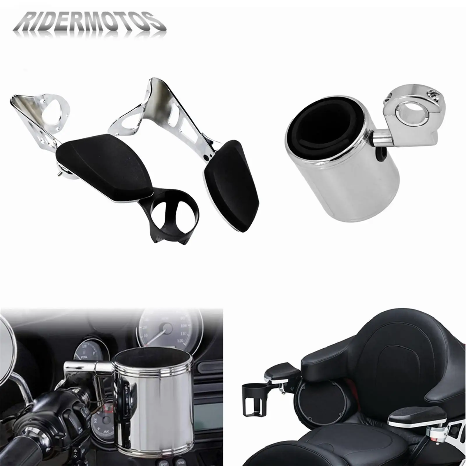 

Motorcycle Passenger Armrests Arm Rest W/Adjustable Cup Holder For Harley Touring Street Electra Glide Ultra & Tri Glide 2014-Up