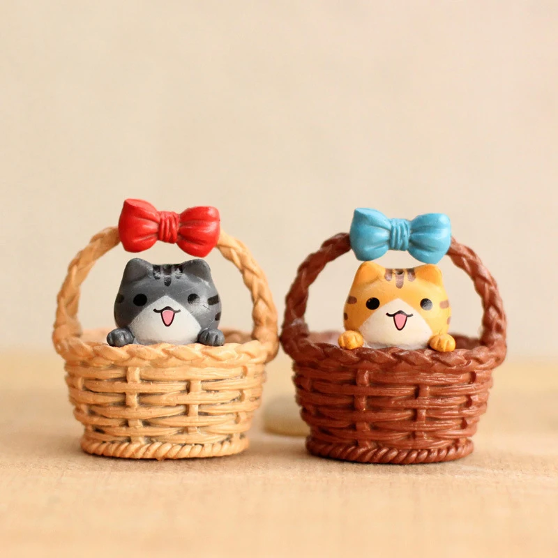 4 pcs set Flat Bottom Bamboo Basket Kitten Moss Micro-landscape Decoration Jewelry Doll Plant Material Accessories