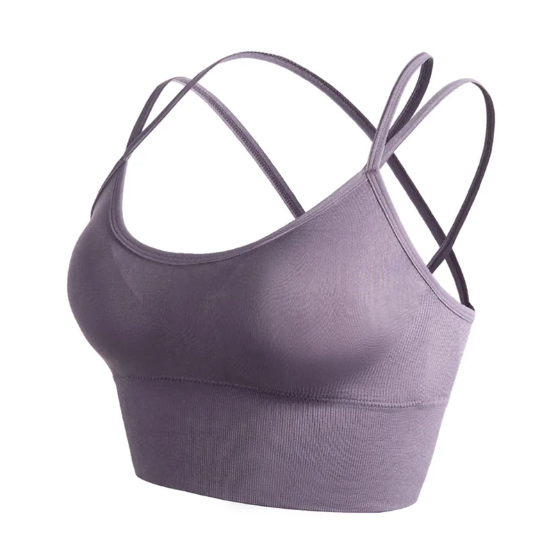 Cross Back Seamless Women Sports Bra Gym Running Push Up Bralette Top Elastic Brassiere solid color Fitness Underwear Vest Bra