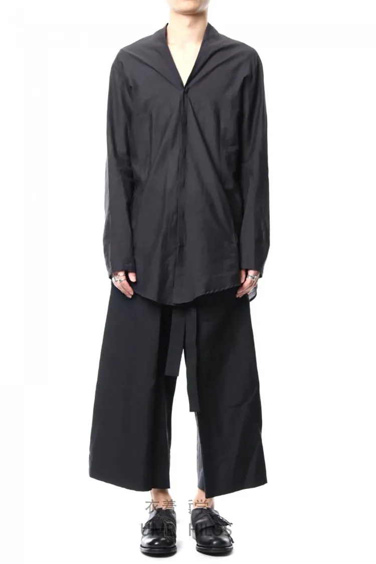 Original design of men's trousers wide leg trousers culottes loose and dark black trousers in large size