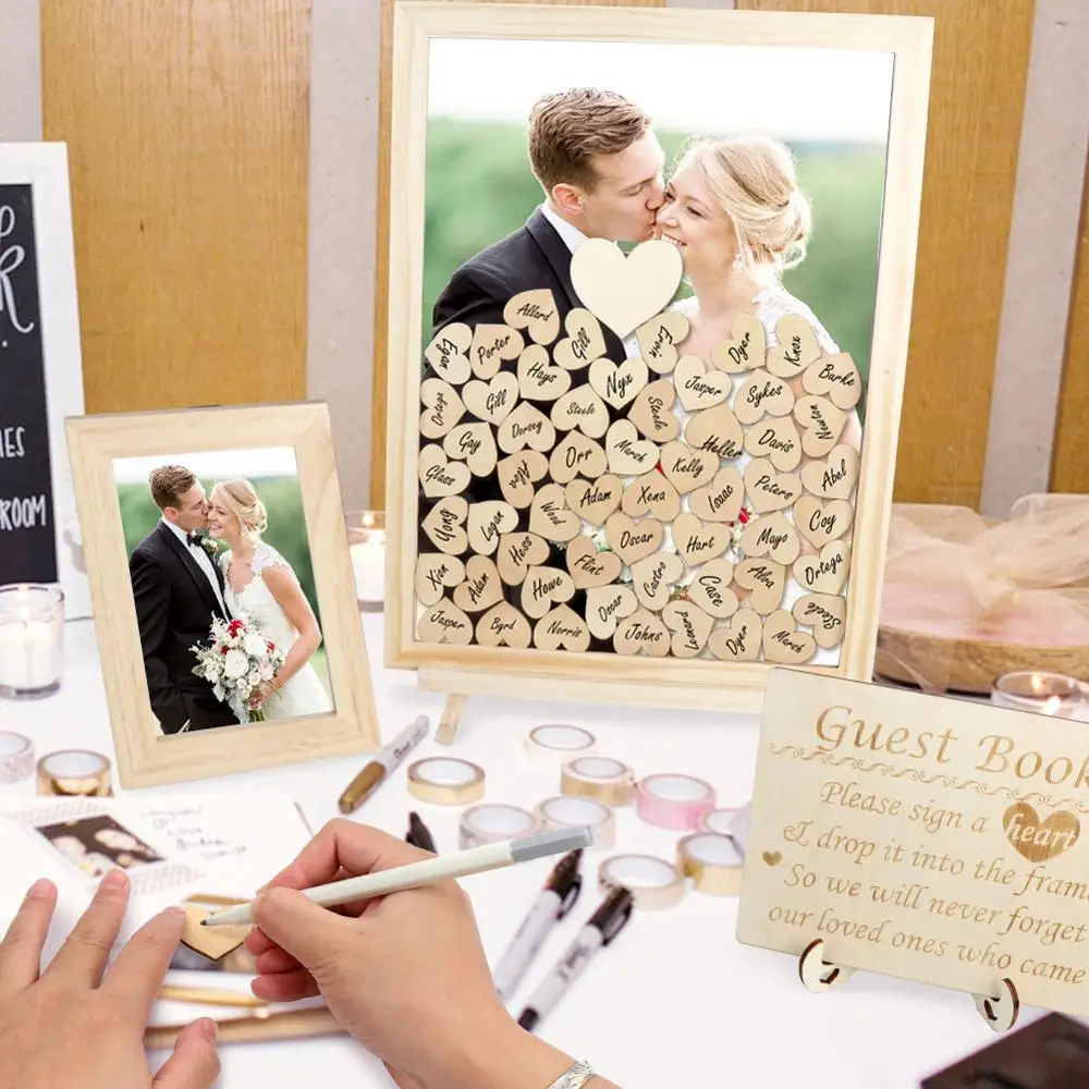 Imagem -03 - Ourwarm-personalizado Rustic Wedding Guest Book Drop Box Assinatura do Casamento 3d Madeira Rústico