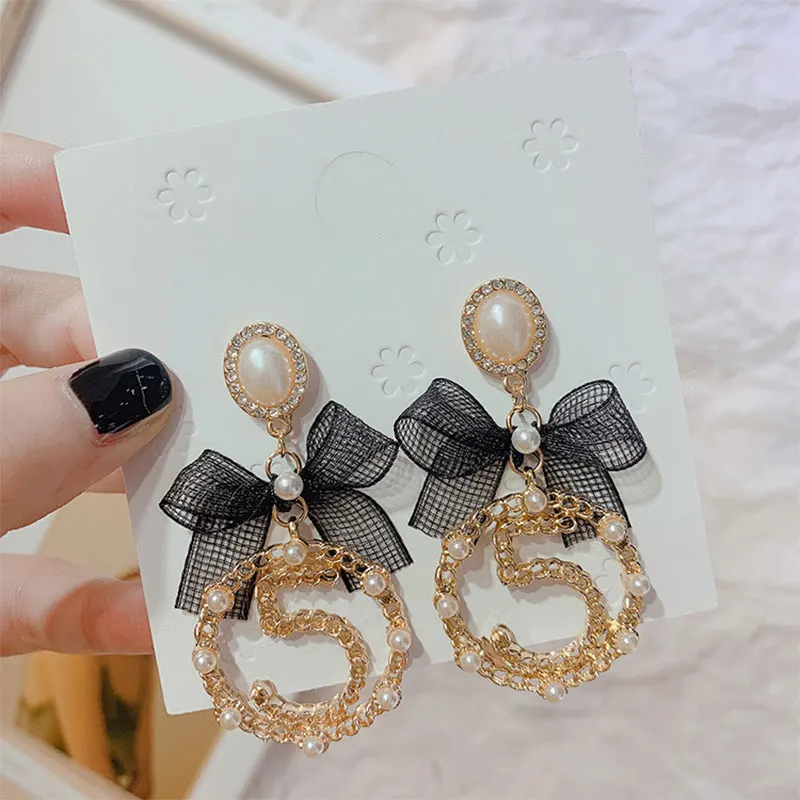 Round Rhinestone Letter Earrings Geometric Long Drop Earrings Women Italy Brand Earings Jewelry