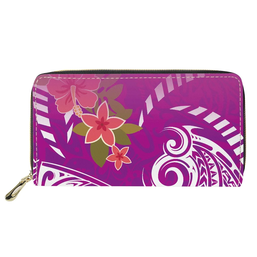 

Hycool Pu Leather Women's Wallets Polynesian Tribal Hawaii Flower Pattern Women's Wallet Long Pu Leather Purses For Women