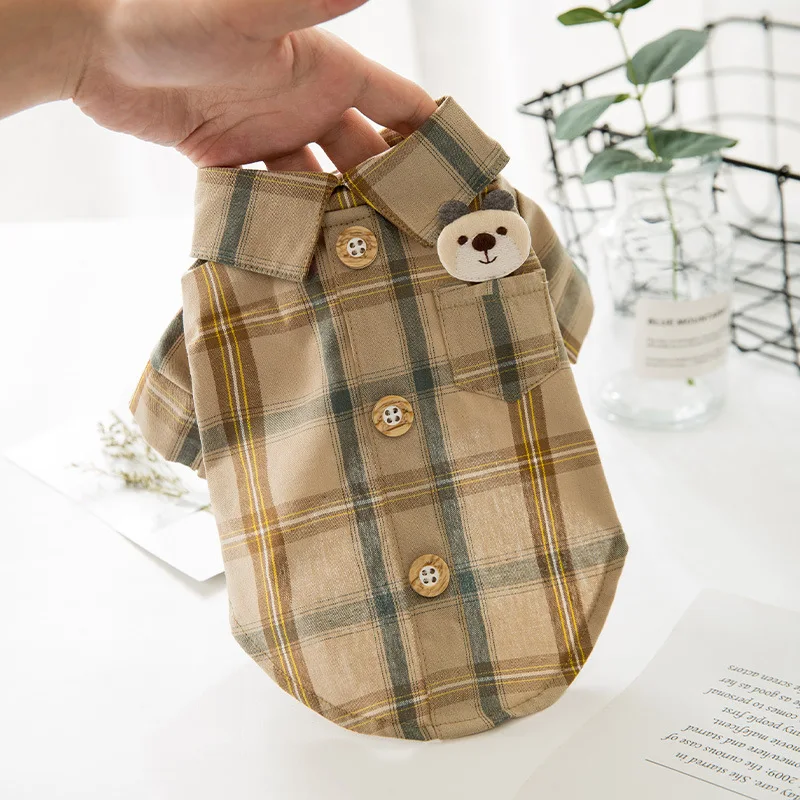 Pet Cat Shirts Spring Autumn Cotton Gentry Plaid Dog Clothes For Small Pets Yorke Poodle Classic Base Button Coats Dog Costumes