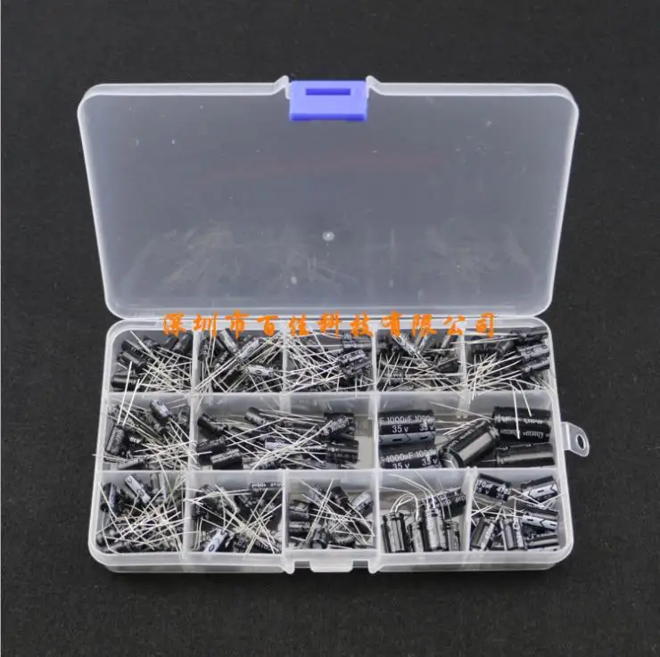 

200pcs 13 specifications 0.47uf - 1000uf electrolytic capacitor boxed classification kit