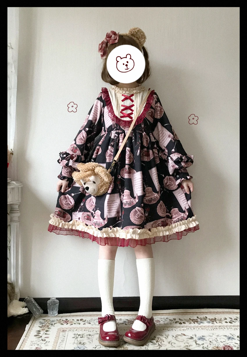 Prinses Thee Party Zoete Lolita Jurk Vintage Kant Strik Hoge Taille Victoriaanse Jurk Kawaii Meisje Gothic Lolita Op Loli Cosplay