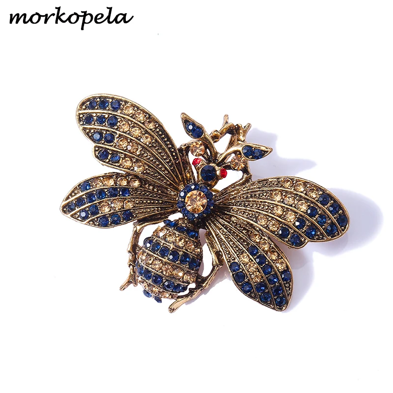 Morkopela Rhinestone Bee Brooch Insect Brooches For Women Men Vintage Metal Pin Scarf Clip Clothes Accessories