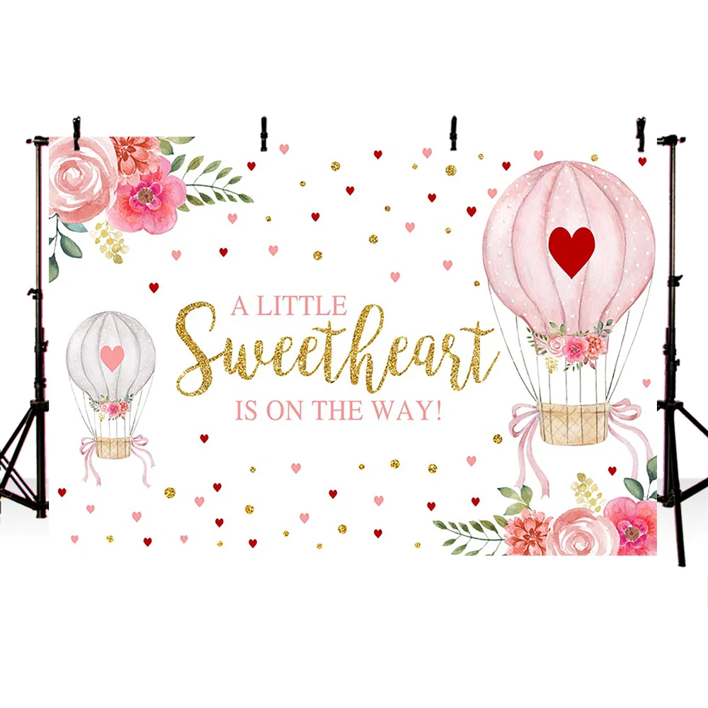 Love Valentine Background Pink Hot Air Balloon Backdrop For Photography Sweetheart Red Heart Party Background Photo Booth Studio