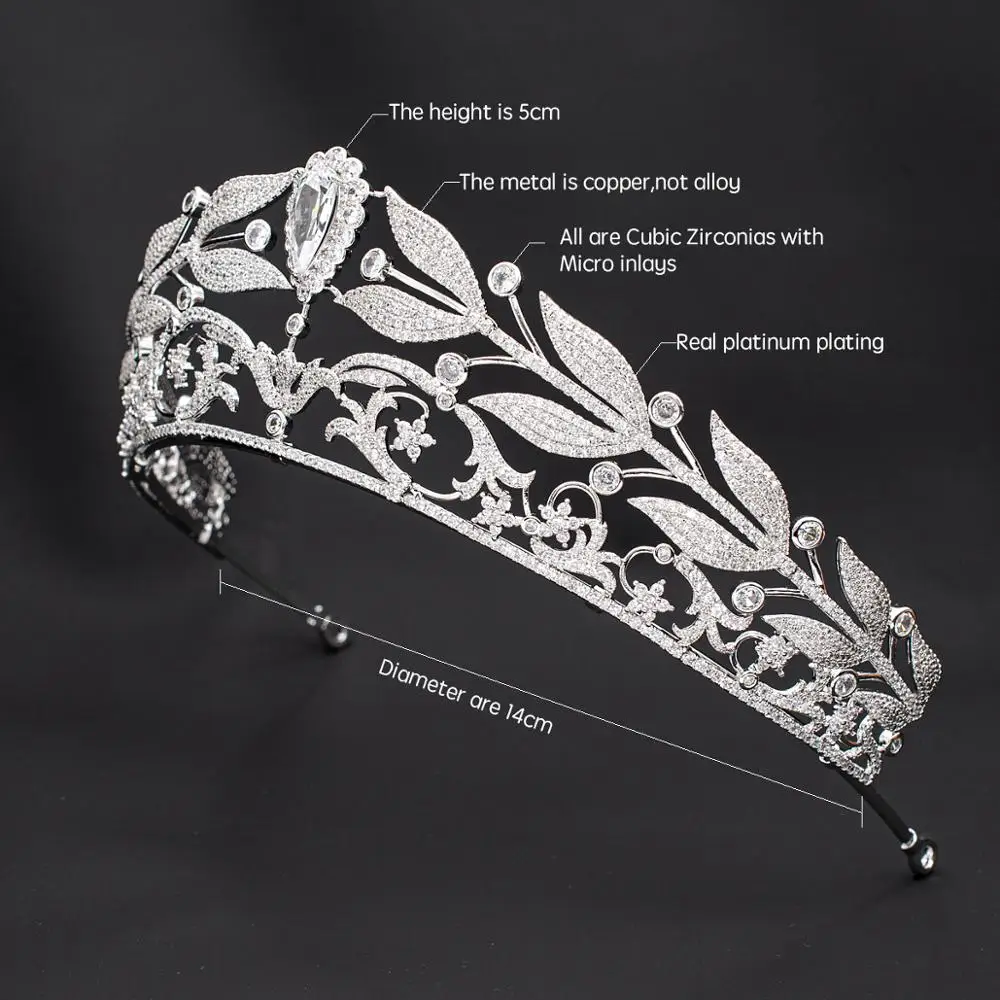 2020 Leaves New Design Cubic Zirconia Bridal Wedding Tiara Diadem Hair Jewelry Accessories Hairpieces CH10341