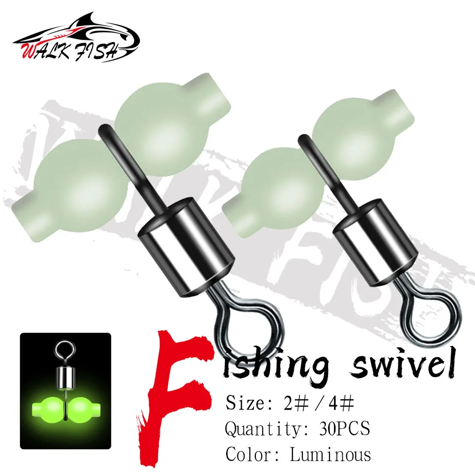 SPAZIERGANG FISCH 30PCS Leuchtende Angeln Wirbel Stecker Rolling Barrel 3 Weg Fluoreszierende Perlen Angelhaken Köder Linie Stecker Tackle