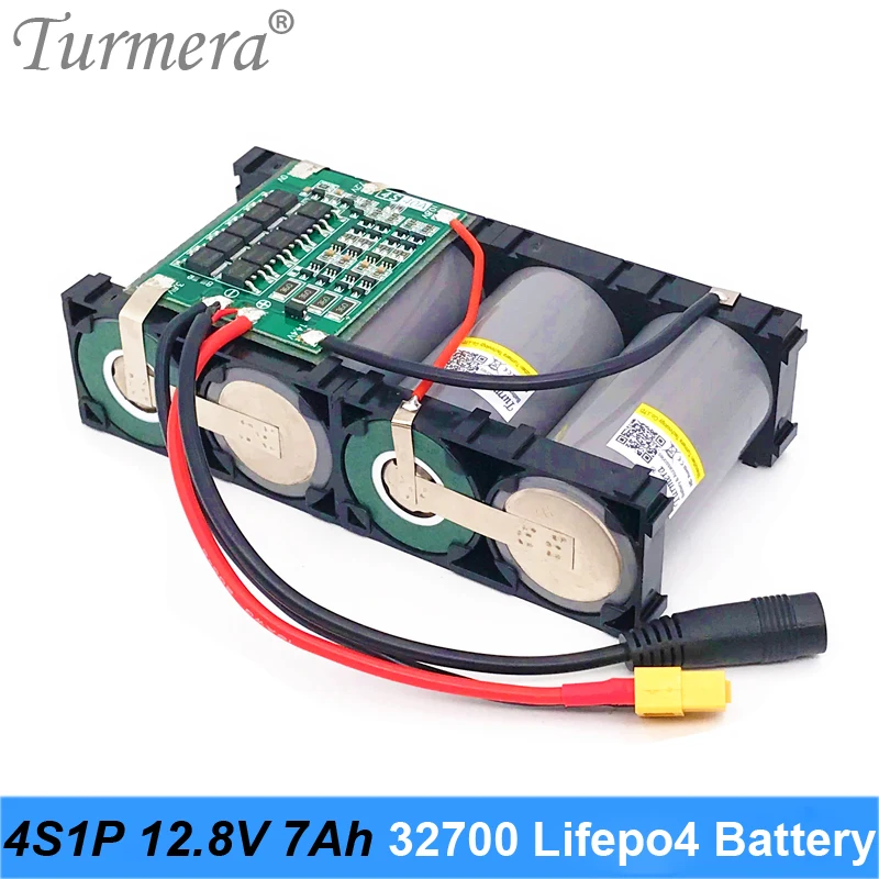 Turmera 32700 Lifepo4 Battery Pack 4S1P 12.8V 7Ah with 4S 40A Balanced BMS for Electric Boat and Uninterrupted Power Supply 12V