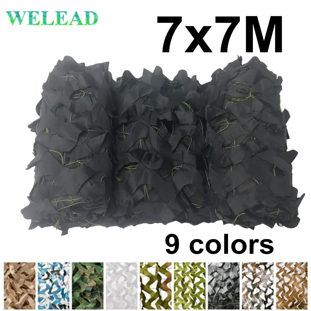 Welead 7x7M Reinforced Camouflage Net  Outdoor Awning Garden Shade Camo Network Concealment Mesh Canopy Cover 7x7 7*8M