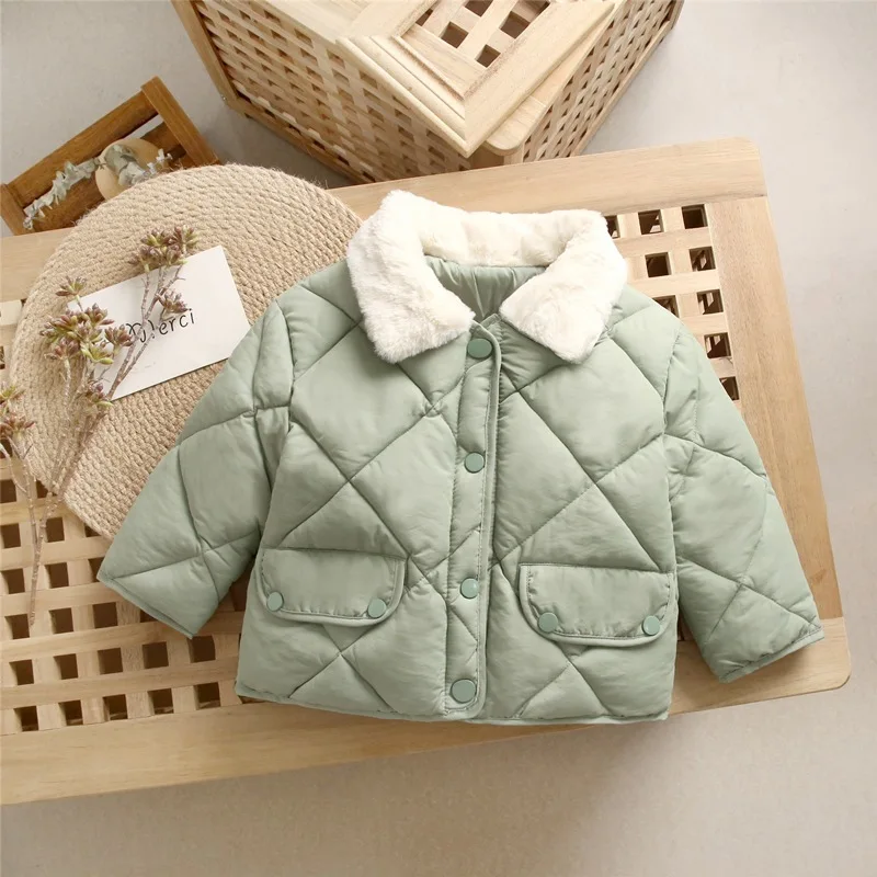 Autunno inverno versione coreana per bambini giacca imbottita in piumino sciolto ragazze ragazzi tesoro diamante griglia cappotto in pelliccia calda