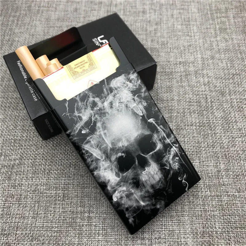 Personalized Customized Smoking Skull Cigarette Case Boxes Ultra Thin Portable Aluminium Alloy Slide Cigarette Box Smoke boxes