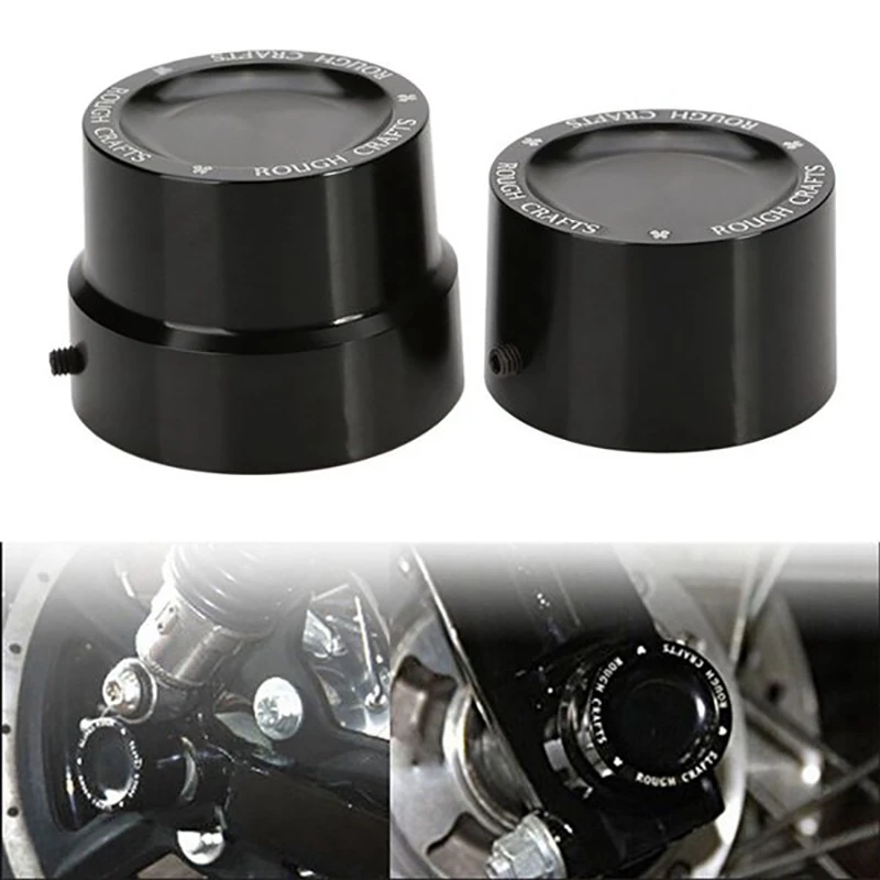 4 Pcs Black Aluminum Rough Craft Carving Front & Rear Axle Nut Covers Caps Fit for Harley Sportster XL883 XL1200 Dyna Touring V-