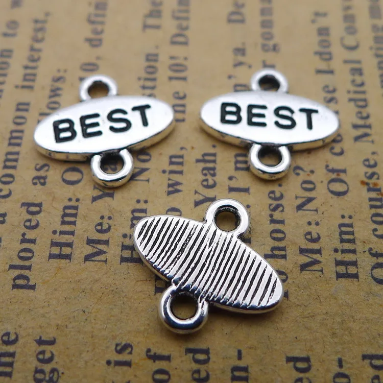 20 pieces/lot 12*13mm BEST letters charm Antique silver color Metal connection buckle Pendant Bracelet Key chain accessory DIY