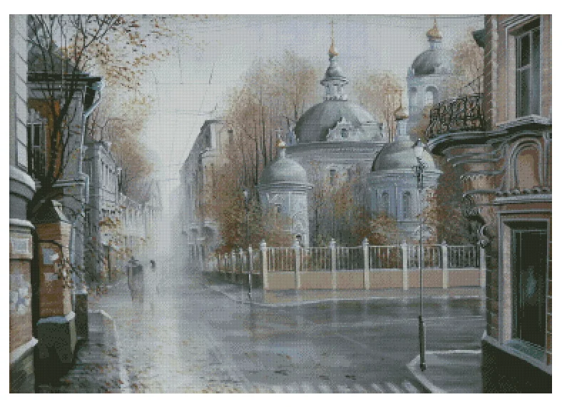 Foggy street, city A Small Town Shrouded in Mist Scenery Cross Stitch Kits Crafts 14CT Unprinted Embroidered Handmade Art Set