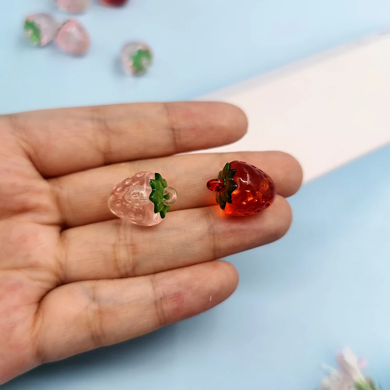 10pcs/lot Resin Red Pink Strawberry Charms Pendant Jewelry Making Simulated Fruit Charm DIY Necklace Earrings Accessories C488-3