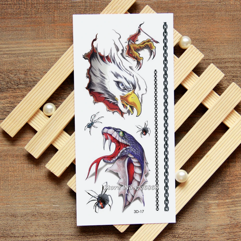 

3D Eagle Snake Fake Tattoo Decals Temporary Tattoo Body Art Flash Tattoo Stickers Waterproof For Women Men #017