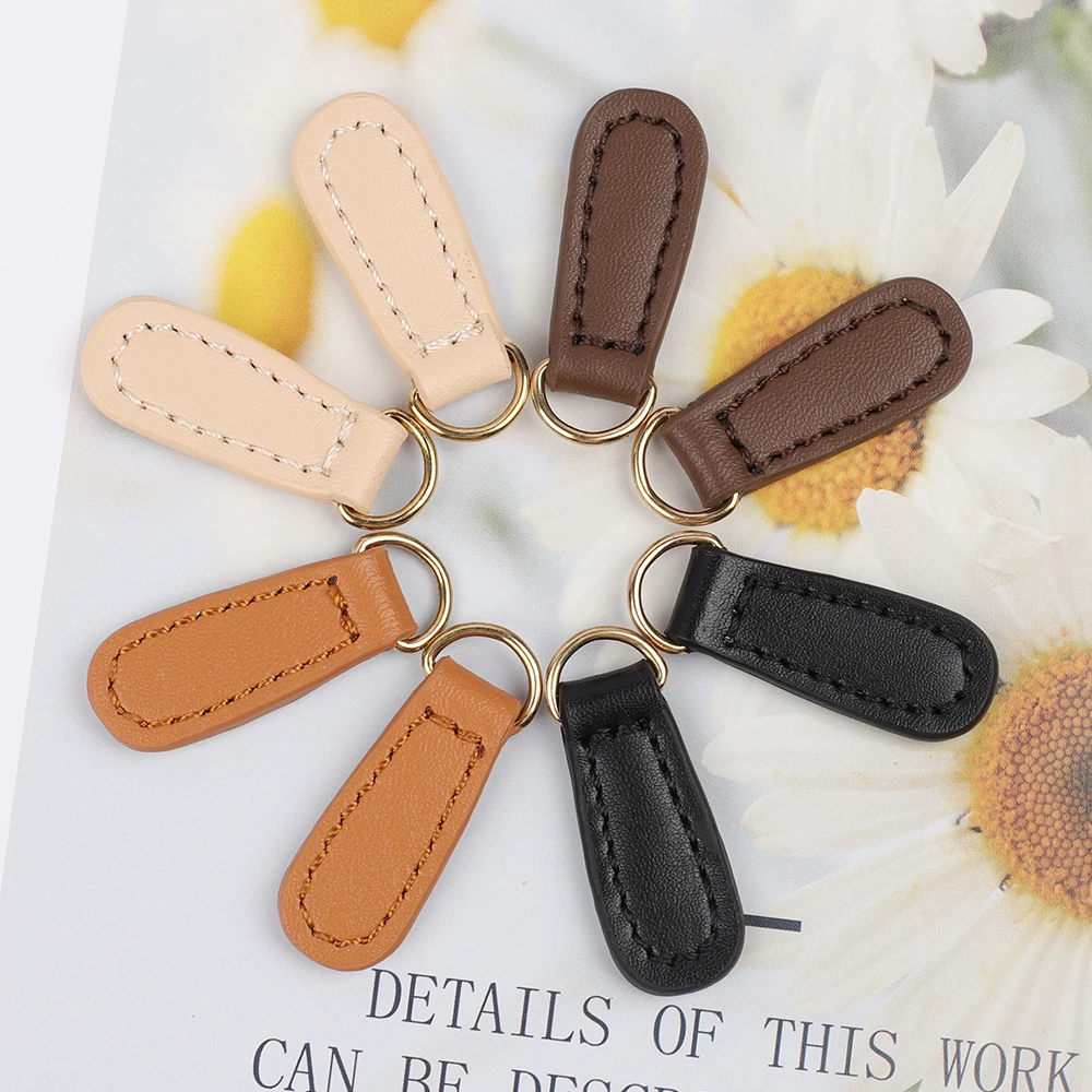 5PCS Genuine Leather Zipper Tag Zip Head Fixer Zip Sliders Repair Zipper Pull Puller DIY Sewing Backpack Bag Accessories