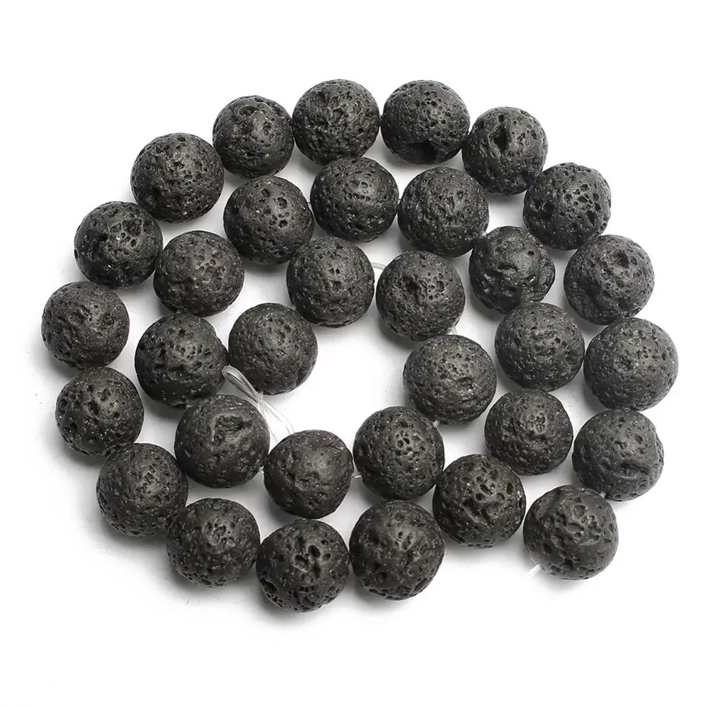 Vulcânico Lava Stone Beads para Fazer Jóias, Pulseira DIY, Preto Natural, Redondo, Escolha o Tamanho, 4mm, 6mm, 8mm, 10mm, 12mm, 15.5 in, Atacado