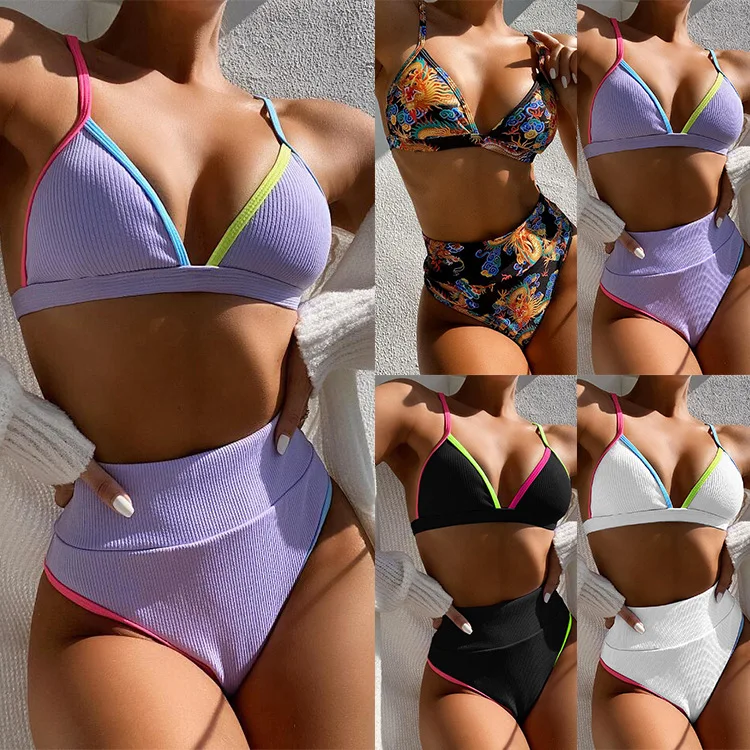 Nowe modne damskie seksowne Bikini z dekoltem w szpic na wysoki wzrost Wimwear młode kobiece oko łapiące pływanie słabe Party Bathingsuit