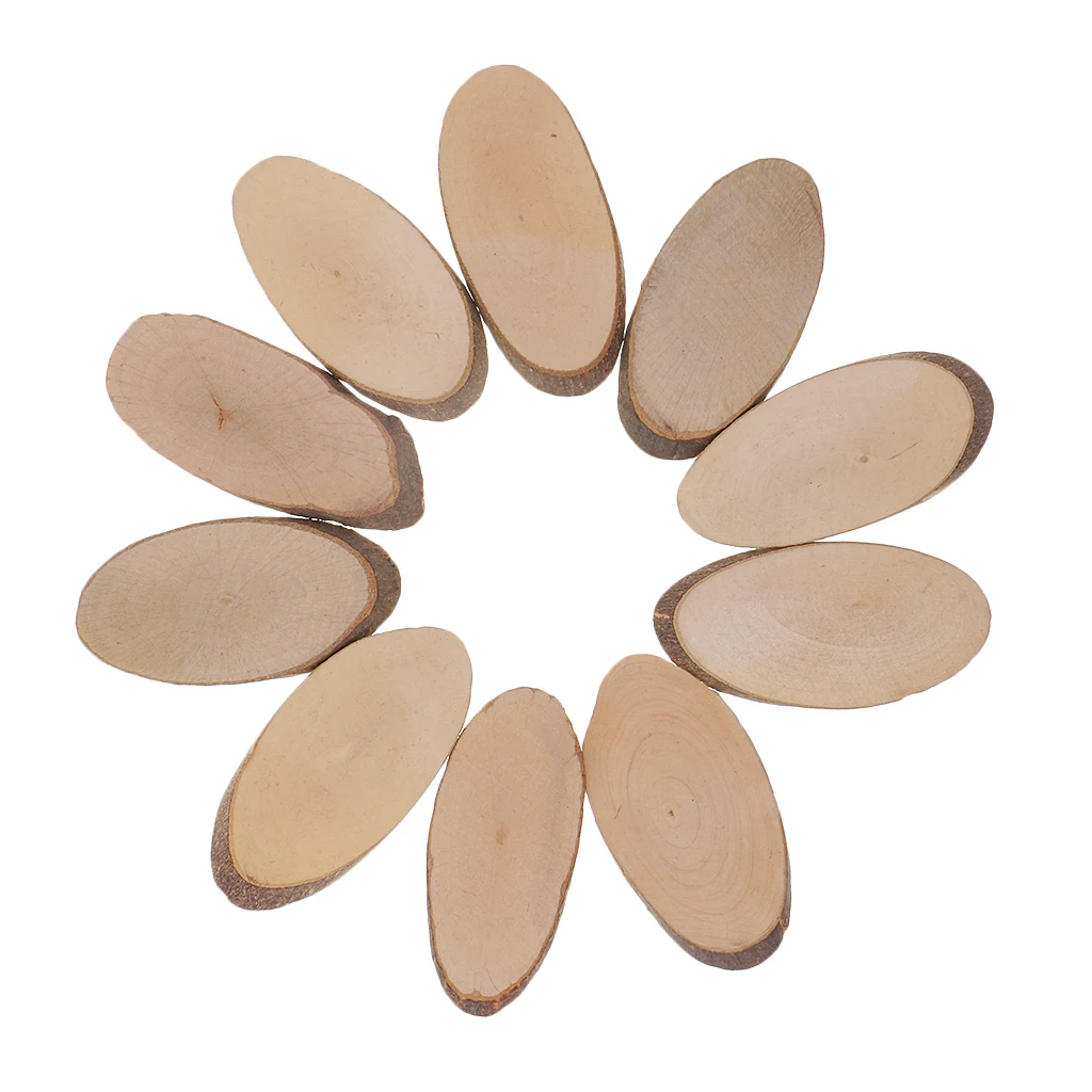 10pcs 70-90mm Wood Log Slices Oval Wedding Pyrography Rustic DIY Craft Decor