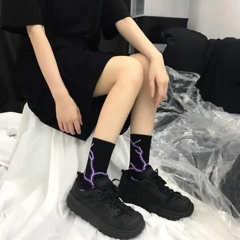 Korean Style Harajuku Skateboard Long Socks Creative Fun Lightning Hip Hop Style Socks Unisex Street Couple Socks