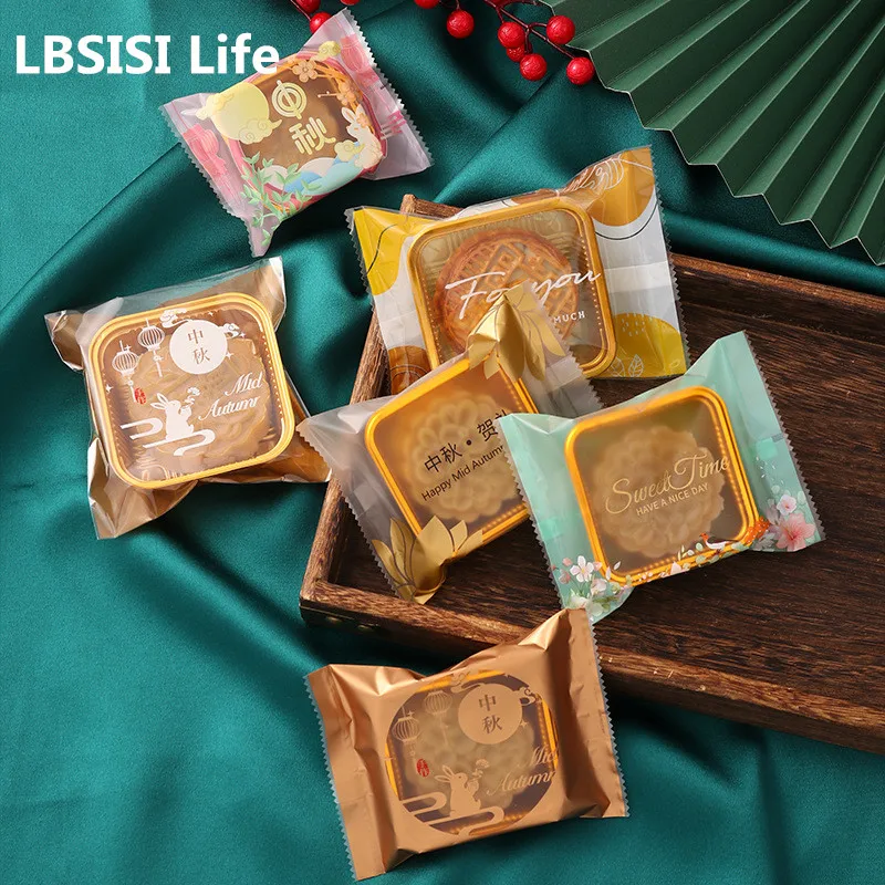 

LBSISI Life 100 шт. пластиковые пакеты с горячим запахом Mooncake, пакеты ручной работы для печенья, яичный желток, хрустящие пакеты для печенья для фестиваля середины осени