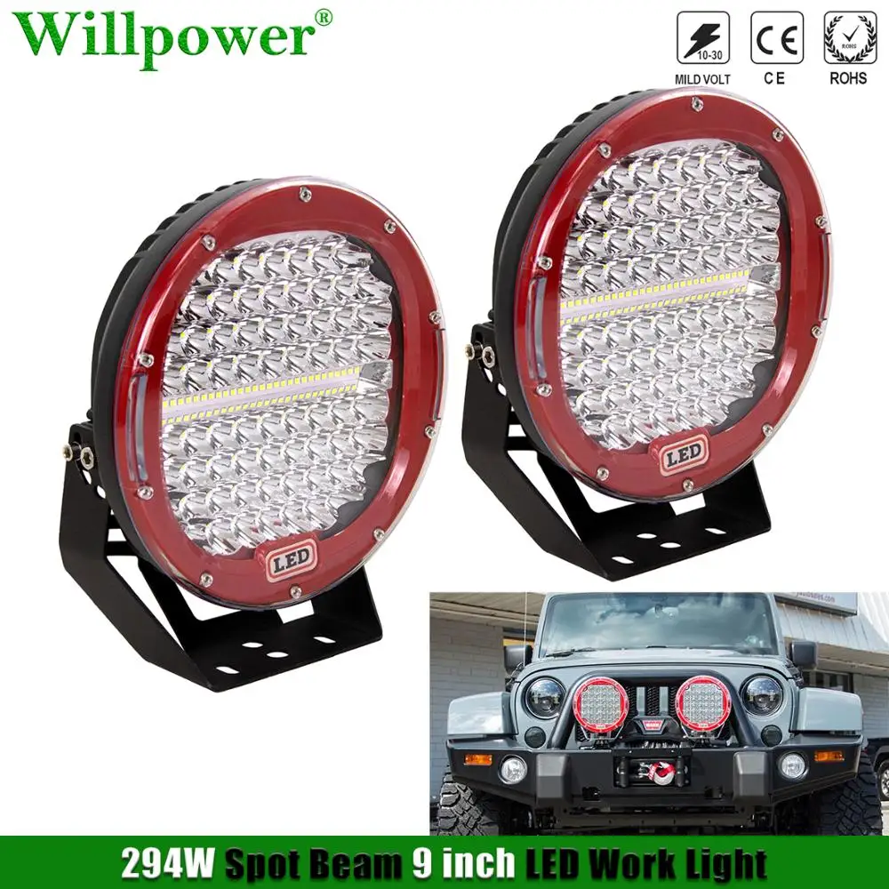 2pcs Offroad Car Bullbar 294W 9" Round Spotlight Red Headlight For Jeep Wrangler JK SUV 4X4 Truck Pickup LED Fog Light Work Lamp