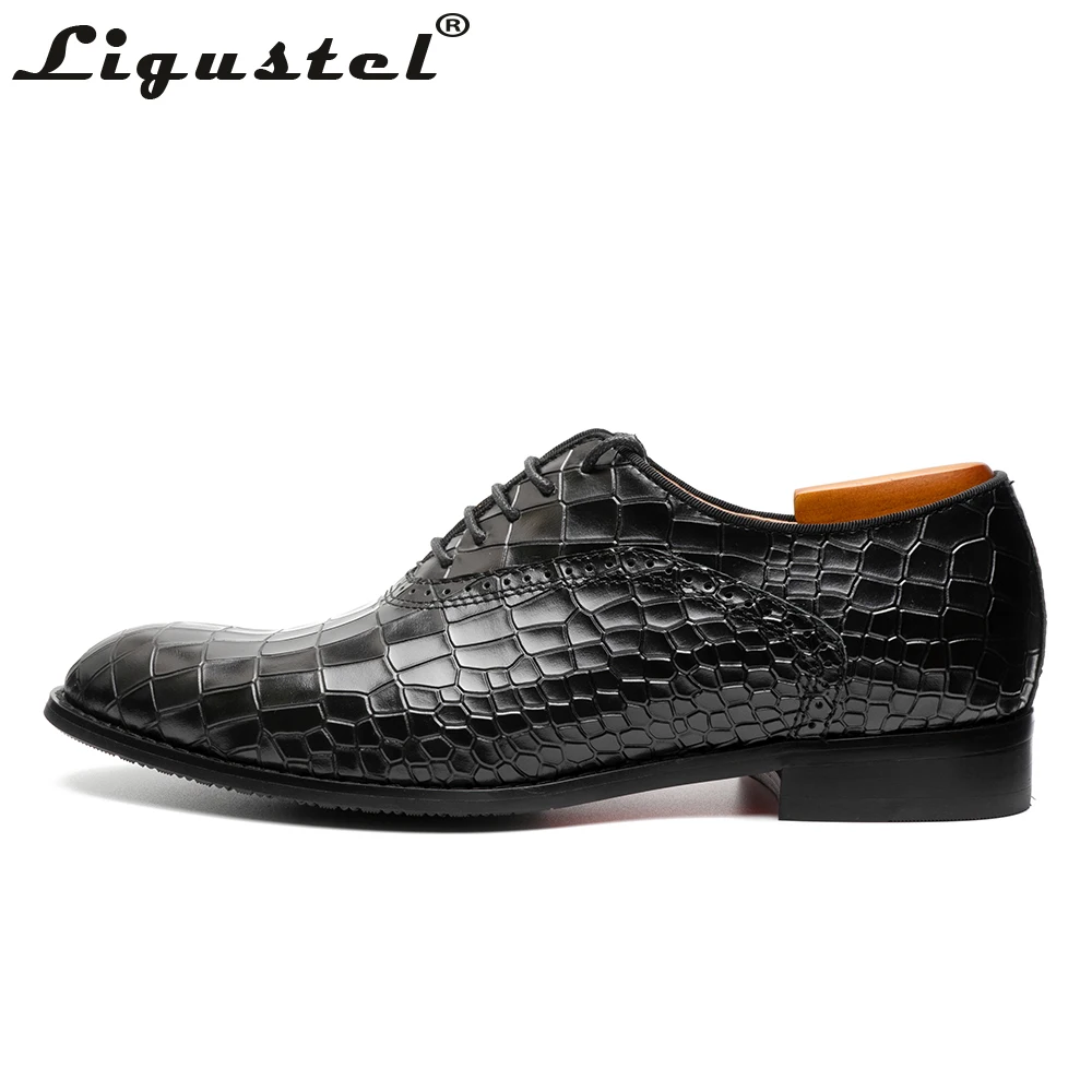 Men Dress Oxfords Shoes Handmade Embossed Crocodile Leather Red Bottom Lace-up Shoes for Men Wedding Business Official Shoes