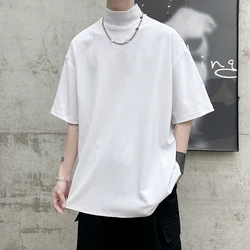 2024 Streetwear dolcevita uomo Tshirt Solid Hip Hop maschio magliette oversize uomo Casual manica corta Top Tees nero/bianco/viola