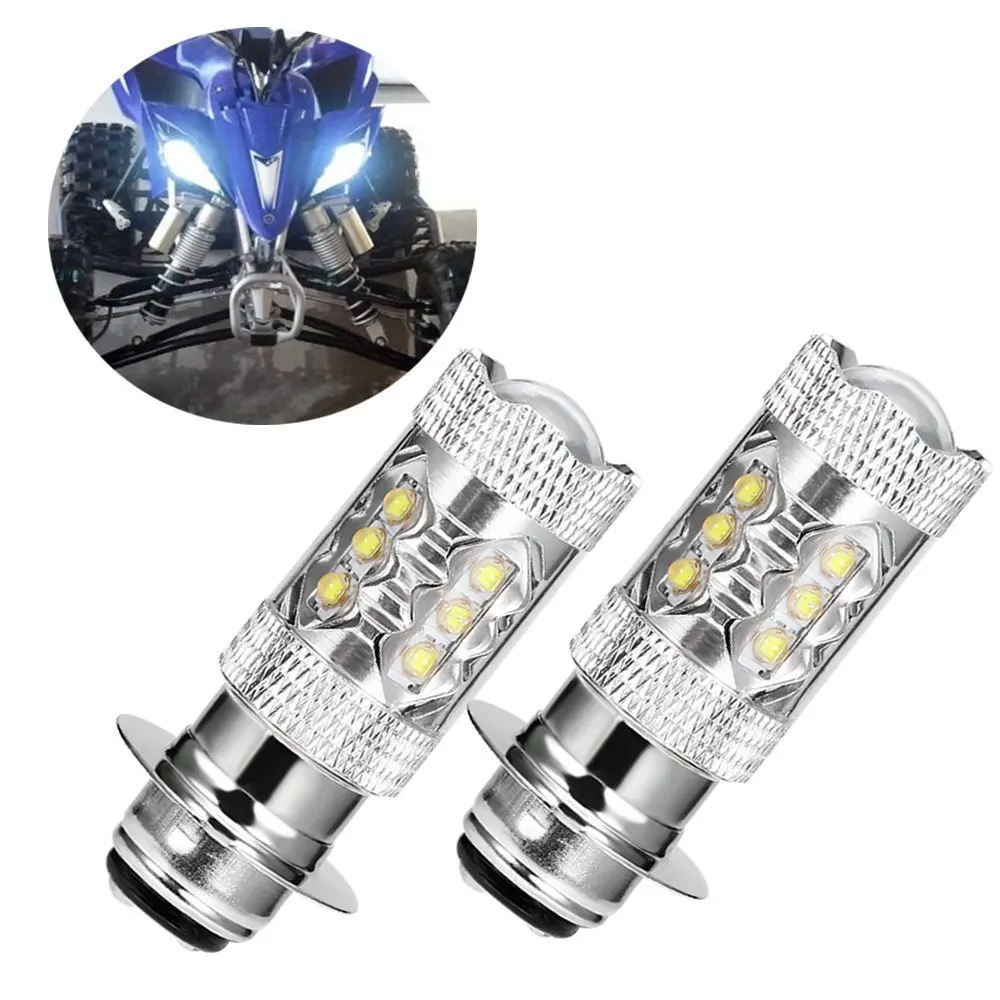 Motorcycle Moto LED Headlight Headlamp Bulb Motorbike ATV Head Lamp Light Bulbs Ultra Bright White H6 H6M P15D 20LED 100W