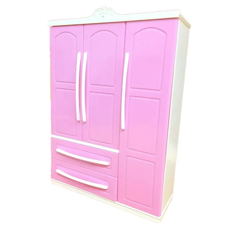 Three-door Pink Modern Wardrobe Play set for Barbi Furniture Can Put Shoes