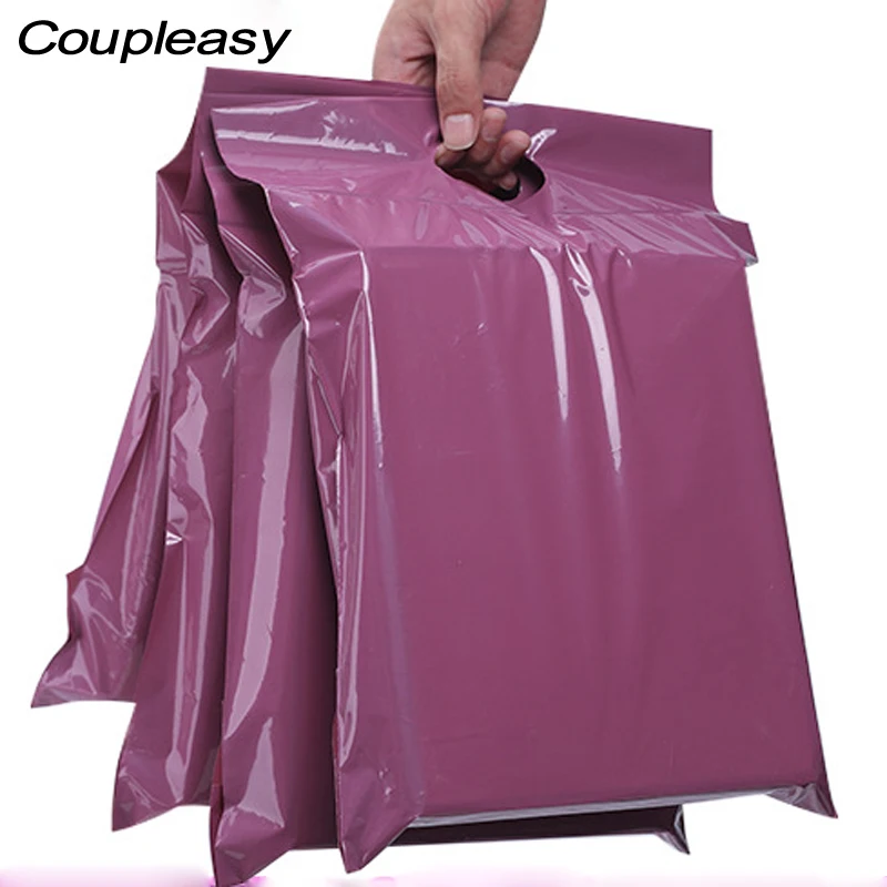 100Pcs/Lot Purple Poly Mailer with Handle Self-Seal Courier Storage Bags Waterproof Handy Shipping Bags Thicken Mailing Envelope