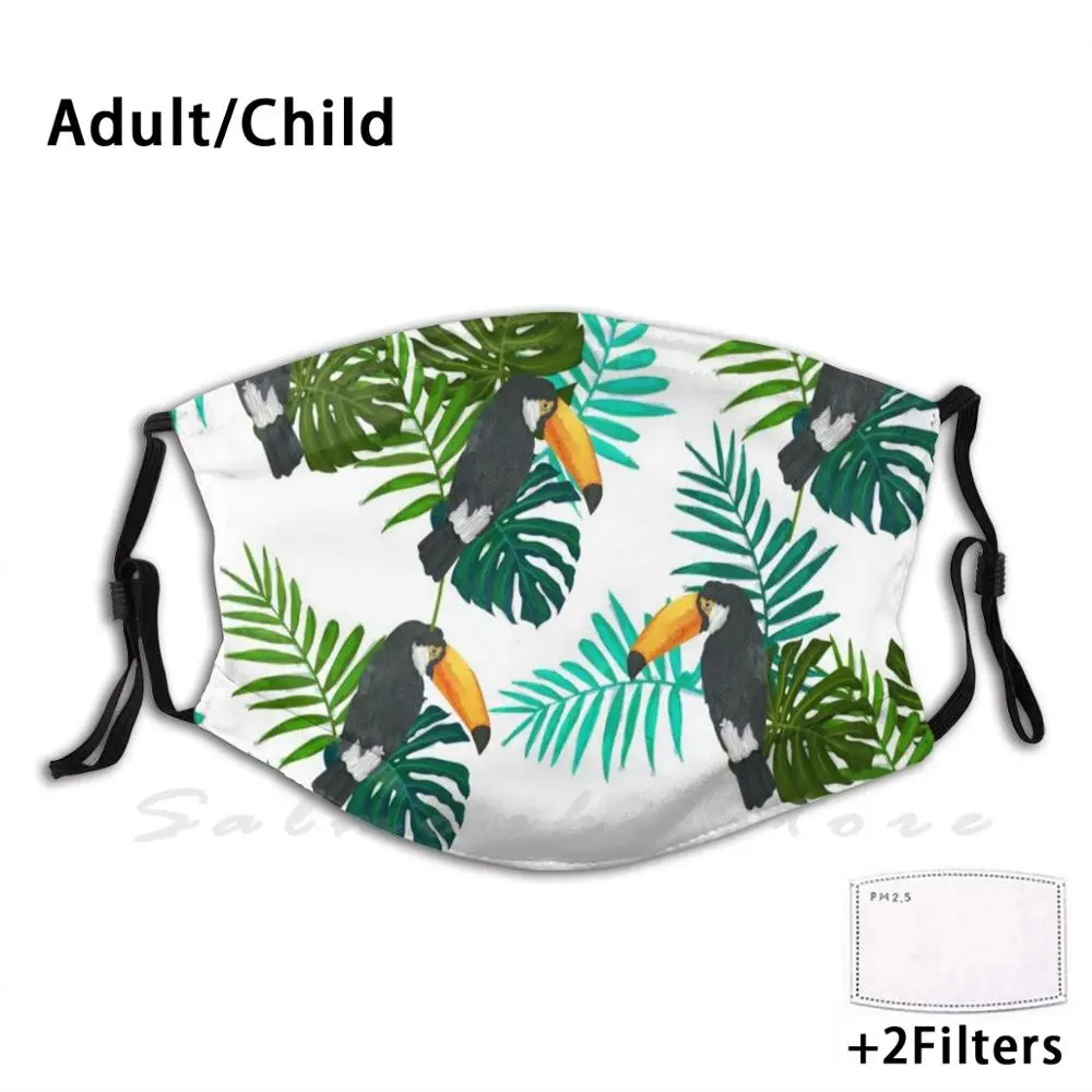 Tucan Bird Birds Pattern Patterned Trend Adult Kids Anti Dust Filter Diy Mask Hipster Trend Coloured Flower Plant Ladies Girls