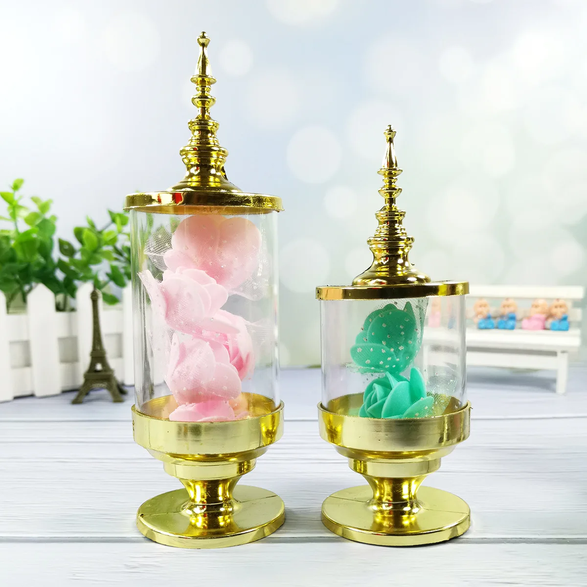 5pieces Big Candle Plastic Candy Boxes Transparent Plastic Candy Cases Gold/Silver Case For Wedding Birthday Party Dec Gift Case