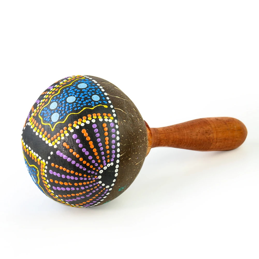 

Natural Coconut Shell Sand Hammer Kids Maraca Shaker Hand Rattle Percussion Instrument Handmade Art Craft Child Toy Gifts