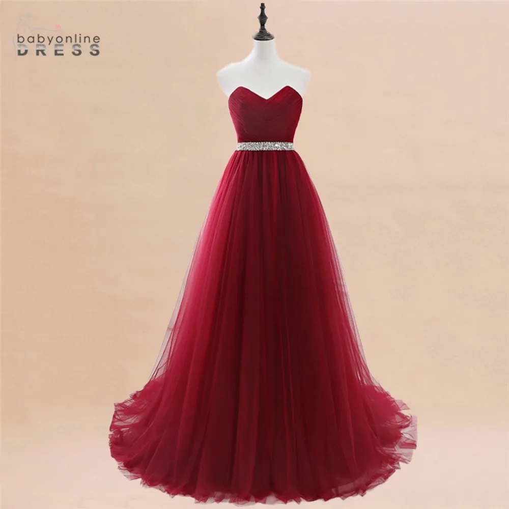 

In Stock Burgundy Tulle Evening Dresses For Women Lace-up Party Sexy Sleeveless Prom Gowns Women Green Royal Vestido de Festa