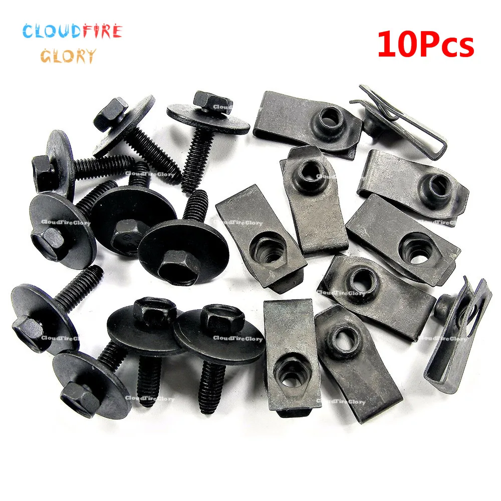 

CloudFireGlory 10Pcs Body Bolts & U-Nut Clips- M6-1.0 x 25mm Long- 10mm Hex For Ford Truck 147163194