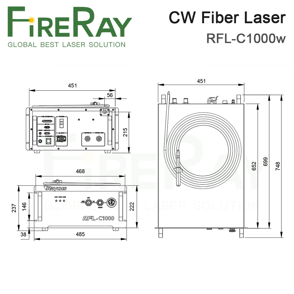 Источник волоконного лазера FireRay Raycus, 1000 Вт, одиночный модуль CW, волоконный лазер RFL-C1000 для станка для волоконной лазерной резки