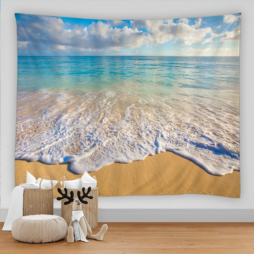 Sunny Beach Coconut Tree Seaside Landscape Print Tapestry Cheap Hippie Wall Hanging Bohemian Wall Tapestries Mandala Wall Cloth